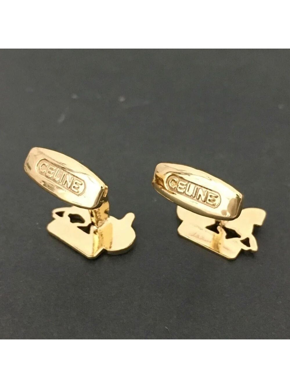 CELINE HORSE CARRIAGE GOLD TONE CUFF LINKS VINTAGE ITALIAN LUXURY ACCESSORY - Picture 6 of 6